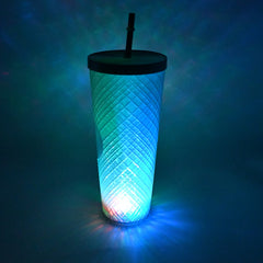 Cup with Straw & LED Lighting Reusable Matte Studded Tumbler with Leak Proof Lid Water Cup Travel Mug Coffee Ice Water Bottle Double Walled Insulated Tumbler BPA Free (1 Pc)