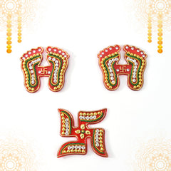 Decorative Laxmi Charan (Pagla) & Swastik Combo Set (3pc Set)