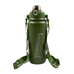 Stainless Steel Water Bottle with Straw, Strap & Handle Vacuum Insulated Thermos Flask Double-Walled Coffee Thermos Flask Leak-proof Water Bottle for Sports, Fitness, Gym (1500ML)