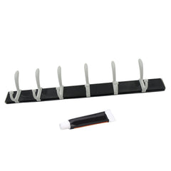 Wall Door Hook Rail | 6 Hook Hanger for Clothes & Hats | With Eco-Friendly Adhesive