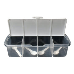 Kitchen Multipurpose Air-tight 4 Sections Storage Containers / Masala Box Pickle (Achar) Jar with 4 spoon for each section (1 Pc / Mix Color)