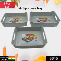 Multipurpose Organising & Storage Plastic Tray, Fruit & Vegetable/ Multi Purpose Tray, Organizer for Kitchen, Countertop, Cabinet, Bathroom Plastic Storage Basket For Store Fruits, Vegetables, Magazines, Cosmetics, Stationary Set of 3