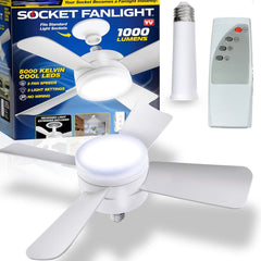Original Cool LED Socket Fan Light – Ceiling Fan Replacement, 1000 Lumens/5000K, Remote Controlled (Remote Battery Not Included)
