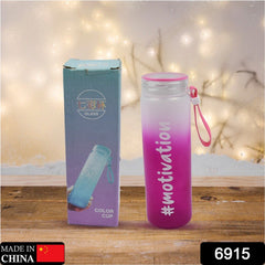 Motivational Glass Water Bottle Colorful potable Water Glass Bottle With Rubber Band, Daily Intake Hourly Water Bottle to Ensure You Drink Enough Water Throughout The Day Reusable Cycling Gym, Workout Fitness Bottle (350 ML)