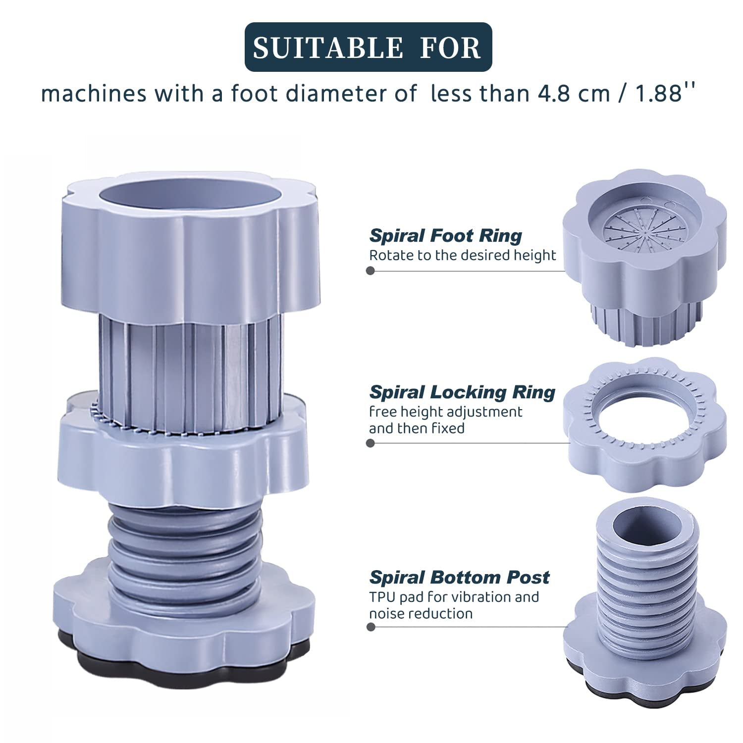 Washing machine support, anti vibration washing machine support adjustable washer anti vibrasion pads, washer & dryer pedestals, Washing Machine Accessory Anti- Skid Pad PVC Lifting Pad Non-Slip ( 1 Pc )