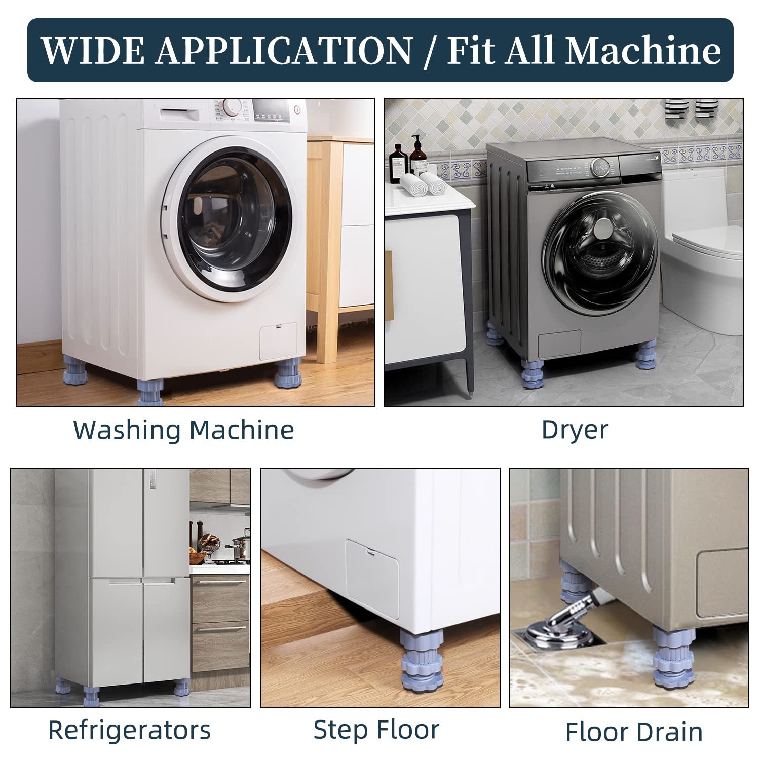 Washing machine support, anti vibration washing machine support adjustable washer anti vibrasion pads, washer & dryer pedestals, Washing Machine Accessory Anti- Skid Pad PVC Lifting Pad Non-Slip ( 1 Pc )
