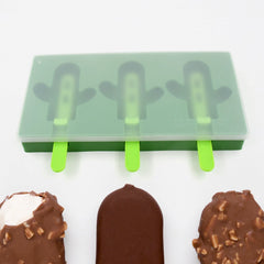 Ice Cream Mould sicle Mold, Cactus Shape Ice  Molds Homemade sicle for DIY Ice sicle, 3-Cavity Summer Food Kitchen Tools (1 Pc)