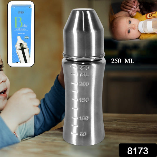 Ganesh Stainless Steel Baby Feeding Bottle, Milk Bottle for New Born / Infants / Toddler Up to 3 Years, BPA Free (250 ML Approx)
